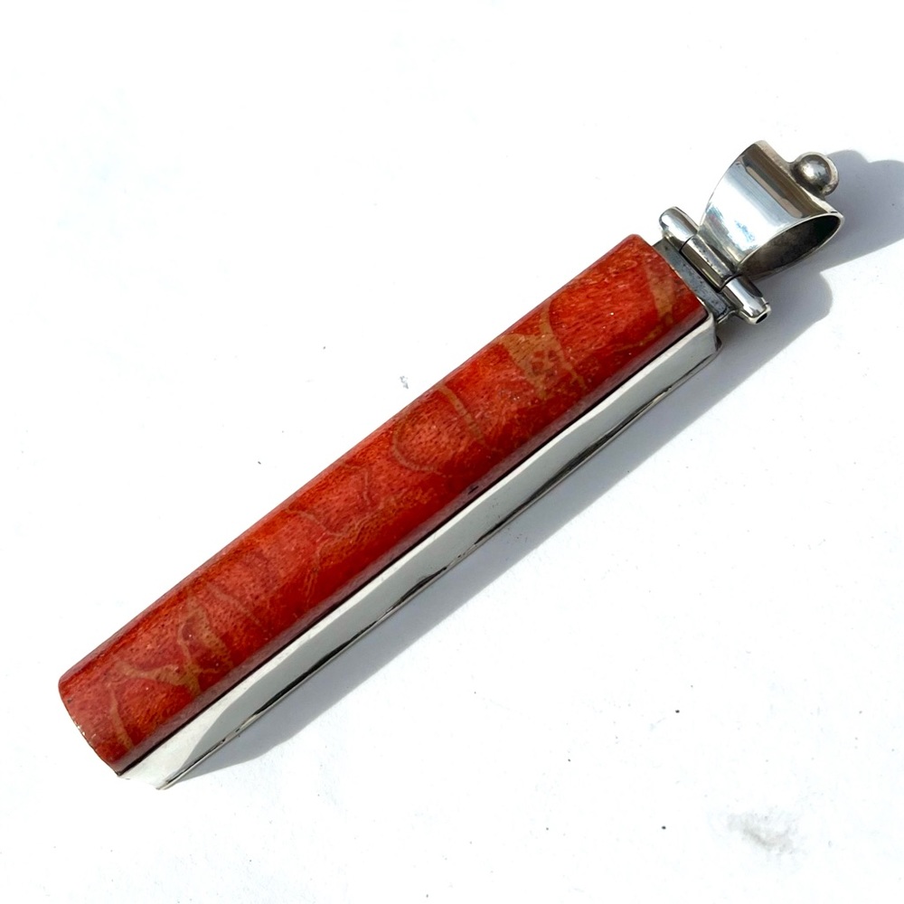 Gigantic Rectangular Sterling Coral Pendant